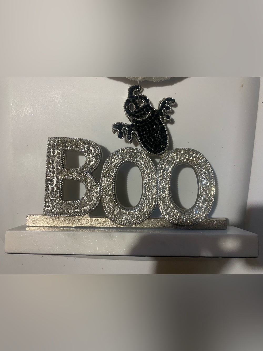 Glitter 'BOO' Halloween Table Accent in Silver and Black